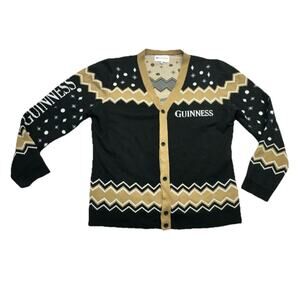 Guinness Cardigan Sweater Size Large Black Button Down Holidays Party Bar Crawl